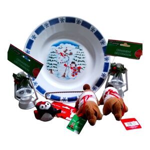 Holiday Decoration Set Snowman Plate Plush Ornaments & Lanterns X-mas Collection